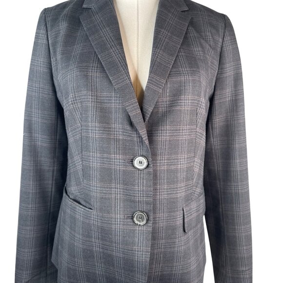 Talbots Grey Size 4 Plaid Two-Button Blazer Wool Blend - Picture 1 of 14